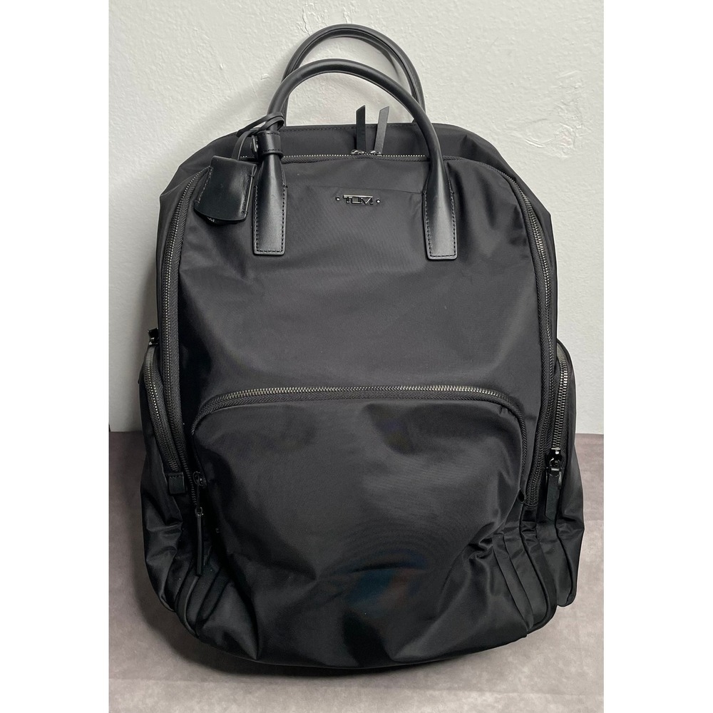Tumi Voyageur Upton Backpack Black Nylon Leather Trim Laptop Travel Bag
